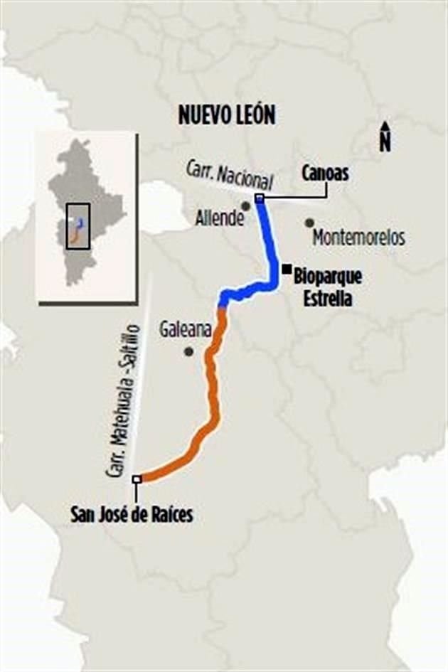 La Secretaría de Comunicaciones y Transporte compartió el trazo que seguiría la Carretera Interserrana, de San José de Raíces, en Galeana, a la comunidad Canoas, en Allende.
