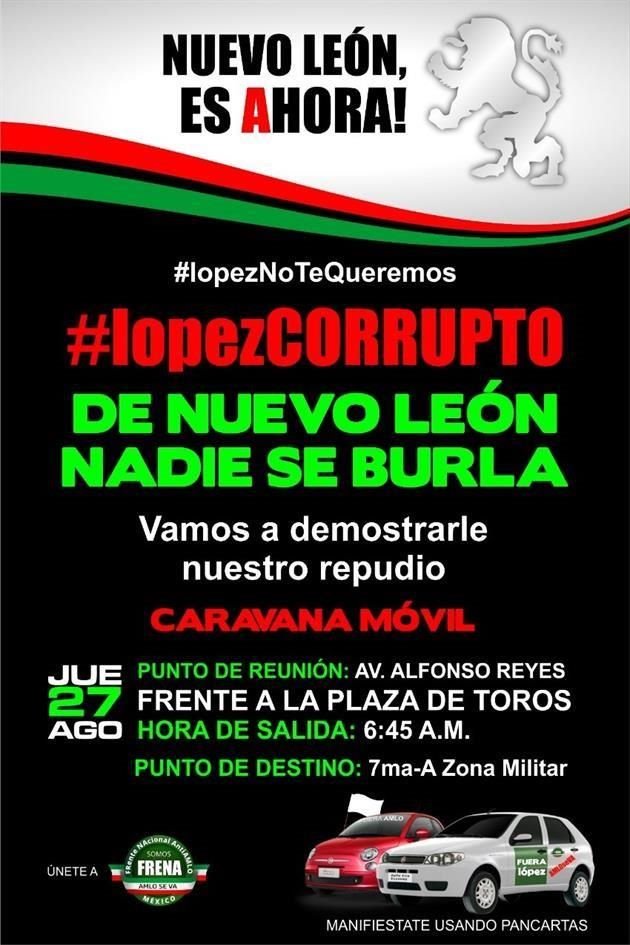 En la convocatoria llama a los simpatizantes a reunirse frente a la Plaza de Toros.