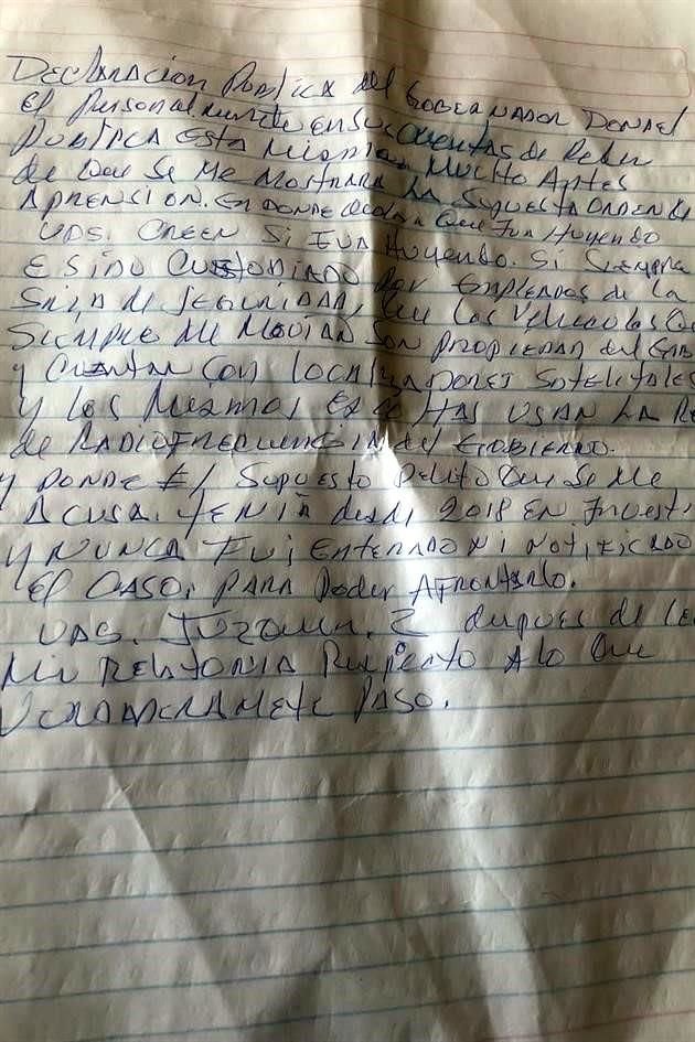 Esta es la carta íntegra que escribió el ex Gobernador de NL, Jaime Rodríguez, dando la versión de su detención el pasado 15 de marzo.