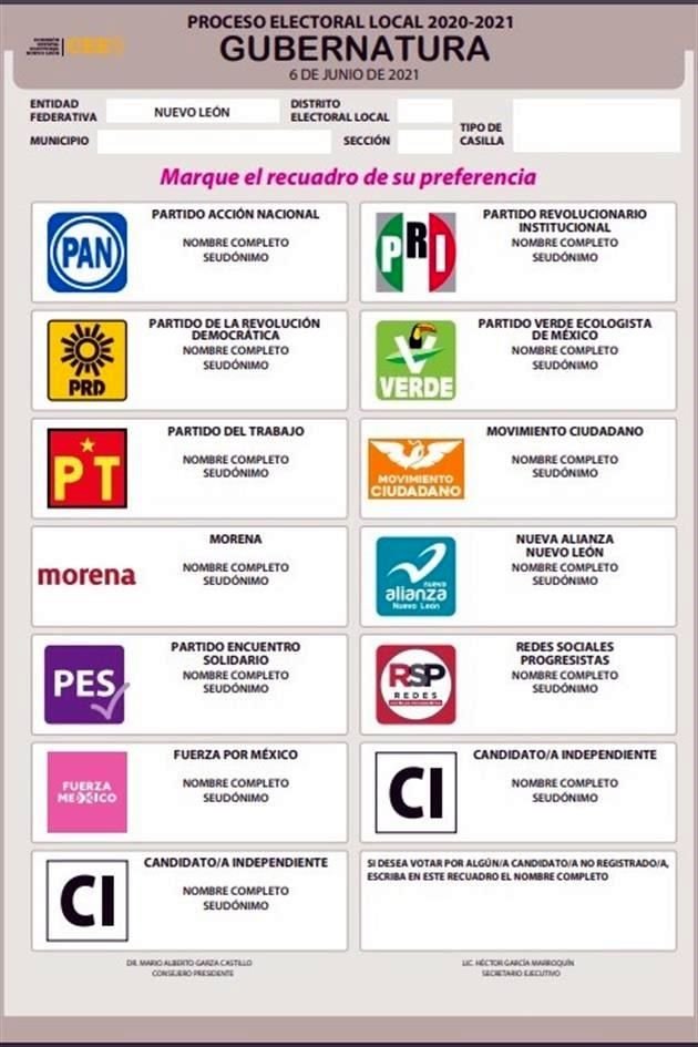 En el caso de las de Gobernador, se incluyeron espacios para los 11 partidos con registro que estarán contendiendo, sólos o en coalición, por ese cargo.