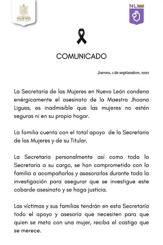 En un comunicado oficial, la dependencia afirmó que la Secretaria prometió acompañamiento y asesoría a la familia durante el proceso de investigación.