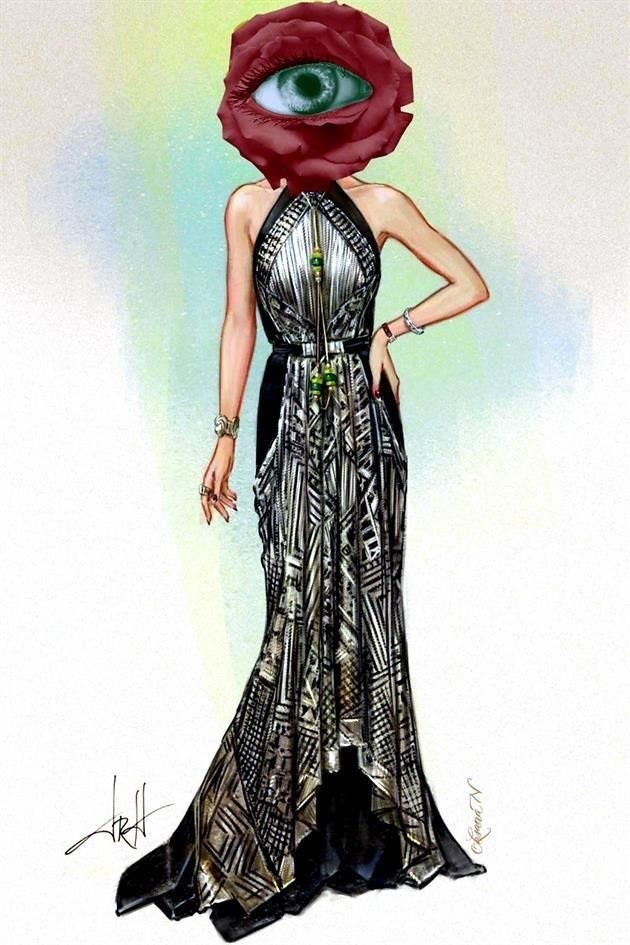 Valerie (Margot Robbie) usa un collar de lazo escultural único con perlas verdes vivas en la gala de veteranos en la cinta 'Amsterdam'. Esta es una reinterpretación de Laura Cantú.