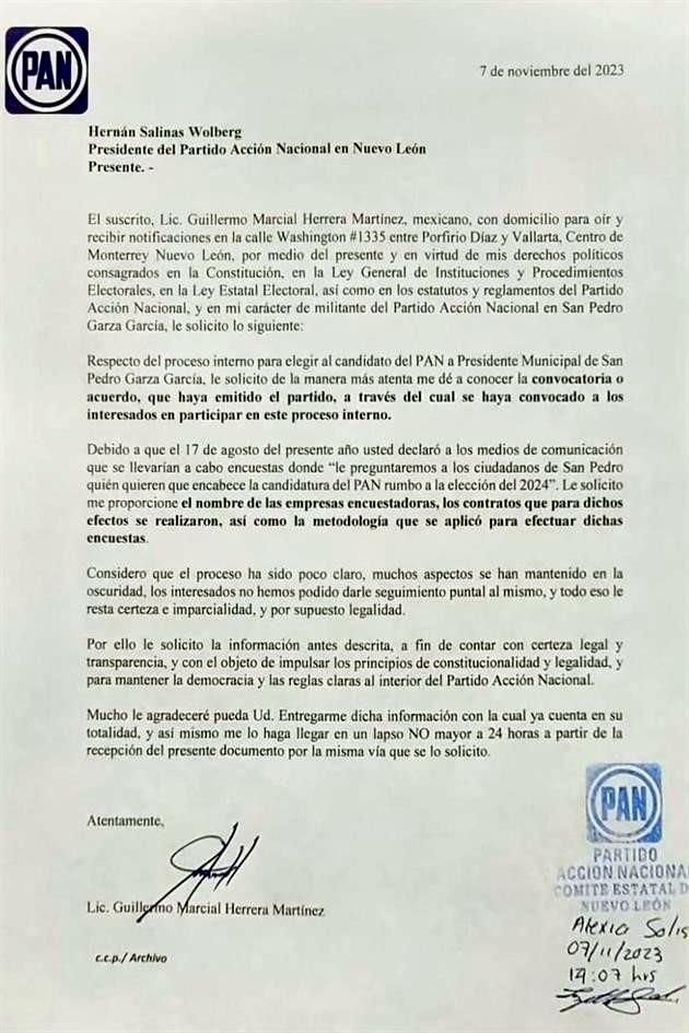 Este es la solicitud emitida por Marcial Herrera.