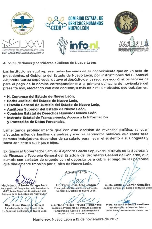 Los titulares de organismos demandaron a García cumplir con carácter de urgente con el depósito de los recursos.