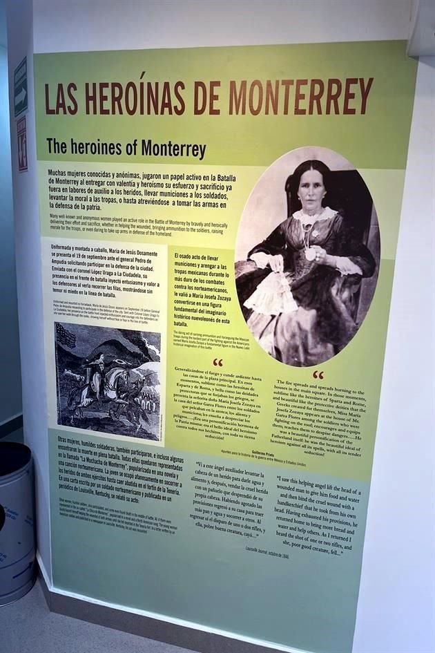 Uno de los temas que incluyen los páneles es acerca de la labor heroica de las mujeres en la defensa de Monterrey, como María Josefa Zozaya y María de Jesús Dosamantes.