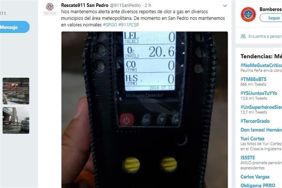 Protección Civil de San Pedro reportó en su cuenta de Twitter que en el municipio los valores se encuentran normales.