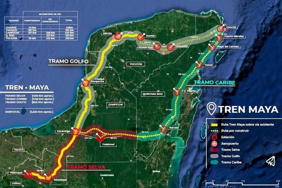 Ruta completa del proyecto del Tren Maya.