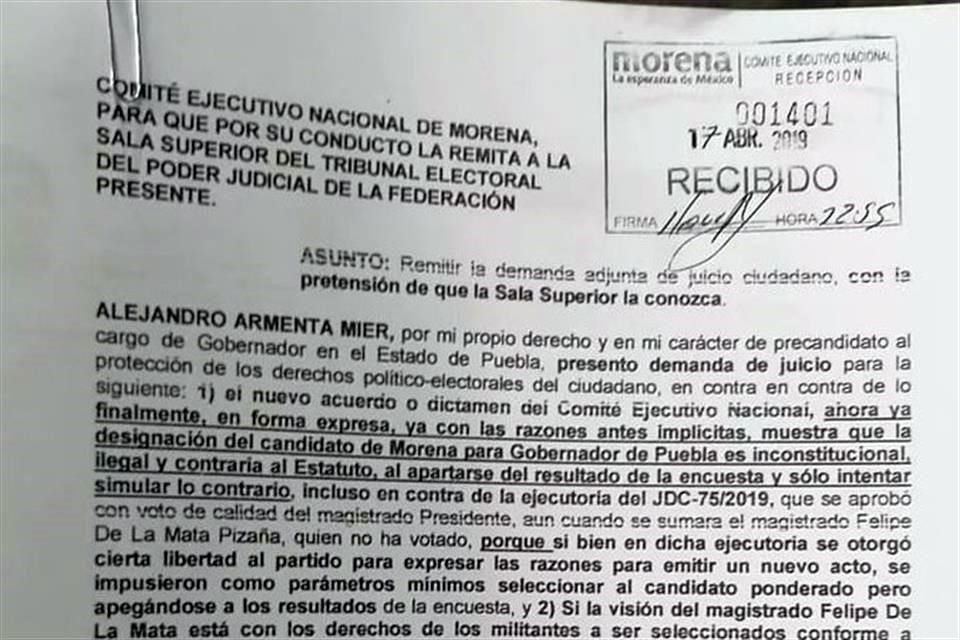 'Defender un derecho no es ambición, ni capricho ni  berrinche, es buscar justicia para todos en el marco de la ley', tuiteó Armenta.