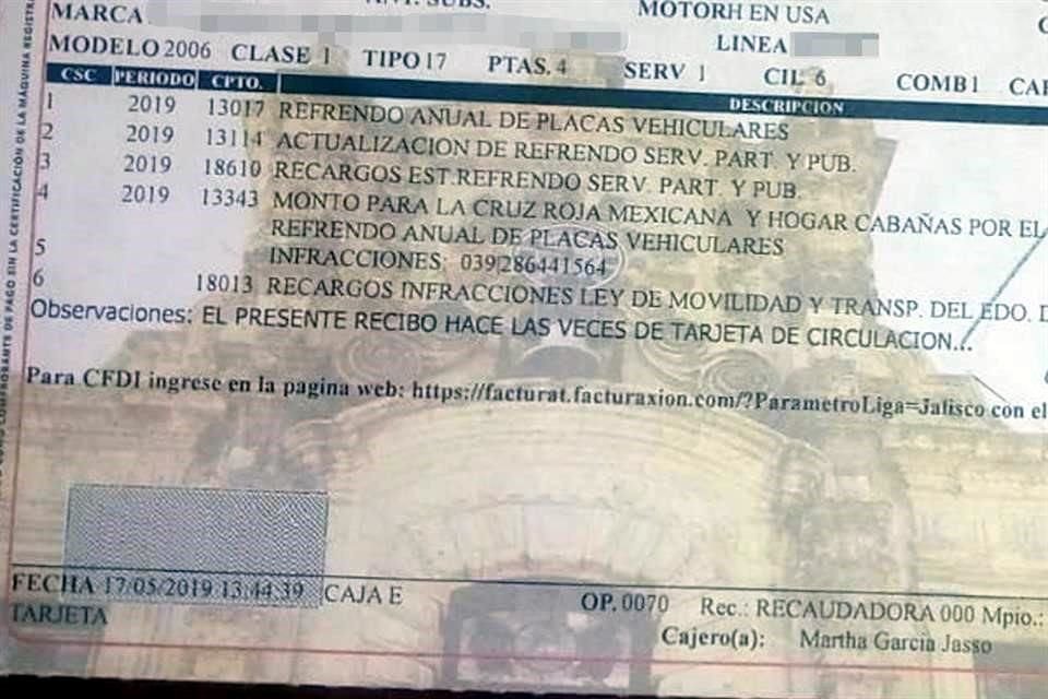 En los comprobantes de pago se agrega la observación de que estos fungen como tarjetas de circulación.