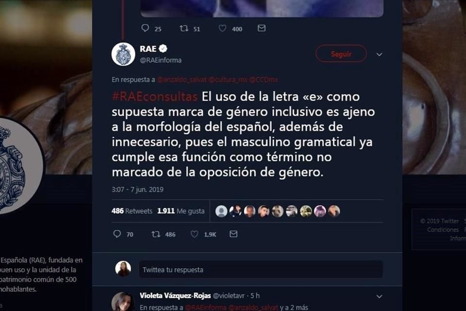 La RAE respondió a la pregunta de un usuario de Twitter.