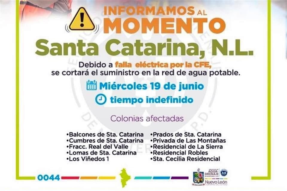 Al menos 10 colonias se verán afectadas por el corte.