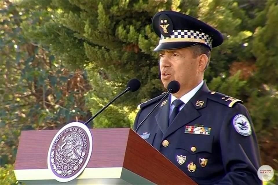 El comandante Rodríguez Bucio en su mensaje a los integrantes de la Guardia Nacional en Campo Marte.