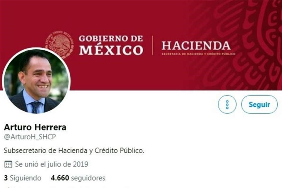 SHCP anunció que la cuenta de Twitter @ArturoH_SHCP con nombre a Arturo Herrera, es apócrifa.