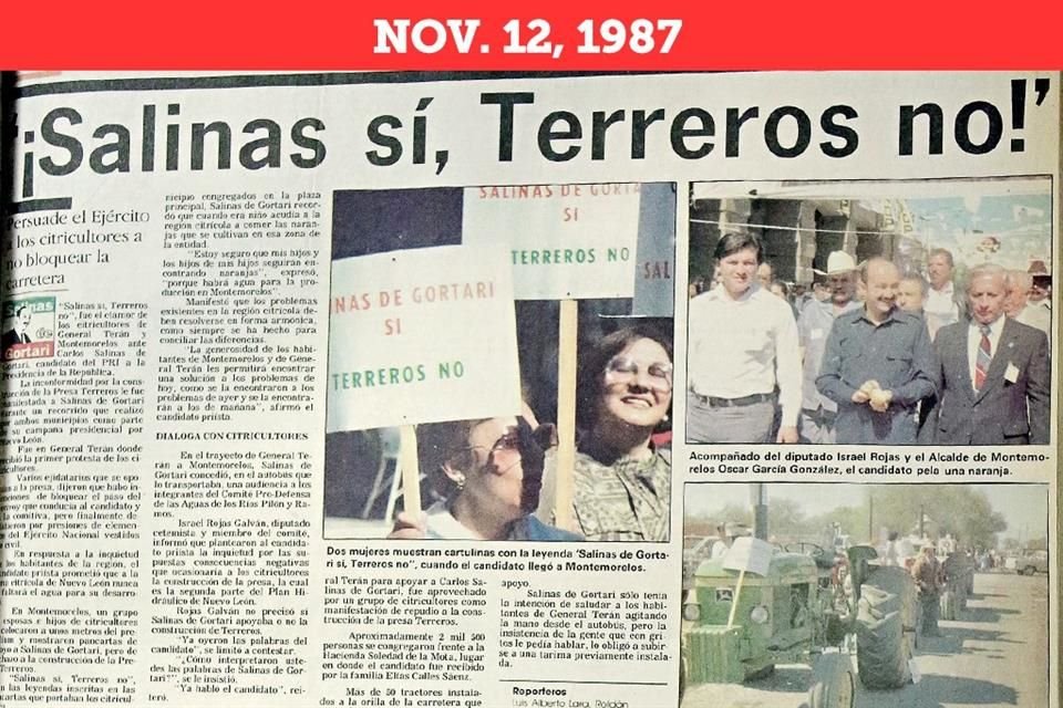 La Presa Terreros, también proyectada en la zona citrícola, enfrentó protestas desde 1986 hasta que su construcción fue cancelada dos años después.