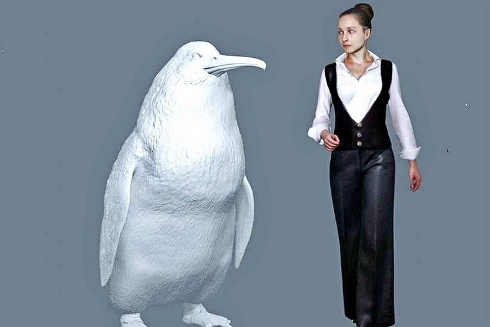 Imagen que muestra la comparación entre el pingüino que vivió hace 60 millones de años y un humano promedio.