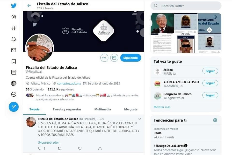 A las 18:32 horas de este viernes fue agregado un caracter a la cuenta de la Fiscalía, además de que cambiaron la imagen del perfil.