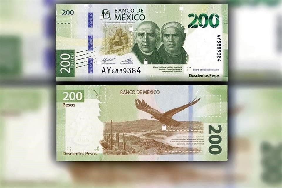 Nuevo billete de 200 pesos; anverso y reverso.