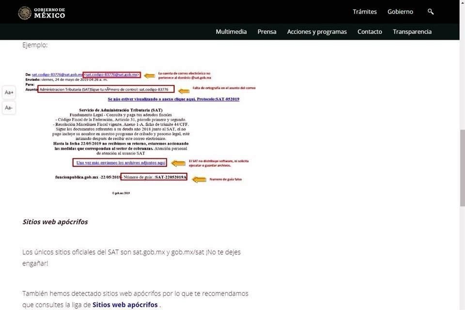 El SAT publicó una liga donde los usuarios pueden ver la lista de correos falsos.