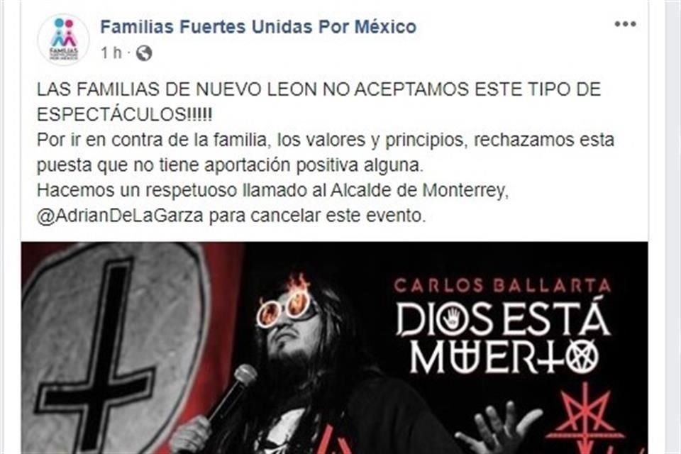 En su página de Facebook, la organización argumentó que el show atenta contra los valores de las familias.