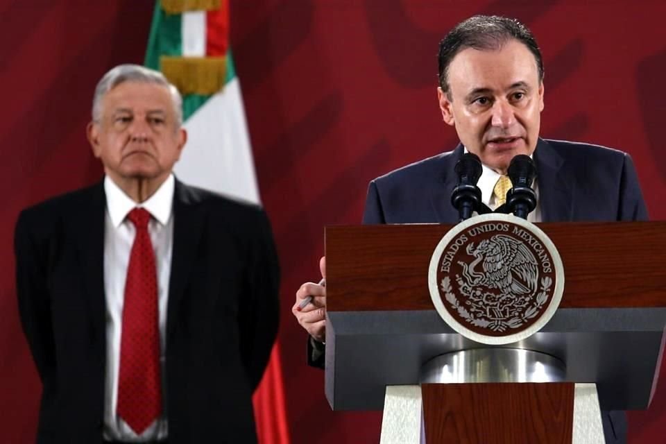 El Secretario Durazo en la conferencia mañanera en Palacio Nacional.