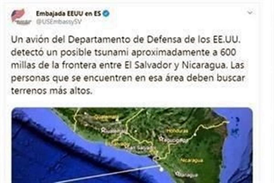 Según la cuenta de esa sede diplomática, un avión del Departamento de Defensa estadounidense había detectado el posible fenómeno.