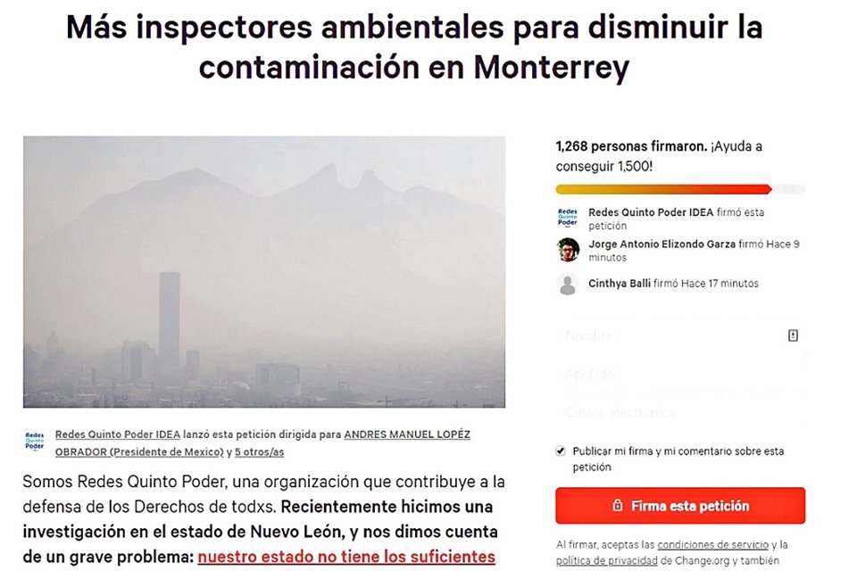 La petición realizada por Redes Quinto Poder en el sitio change.org contaba hasta anoche con mil 268 firmas.