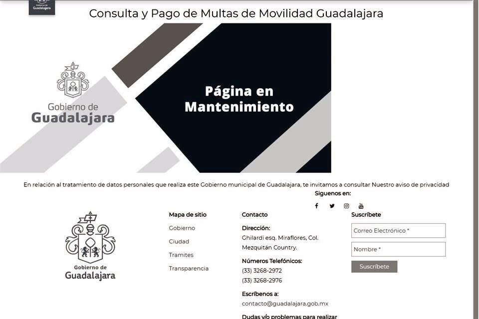 Los usuarios se topaban, hasta la noche del martes, con este mensaje, al visitar el sitio https://modulos.guadalajara.gob.mx/estacionometros/.