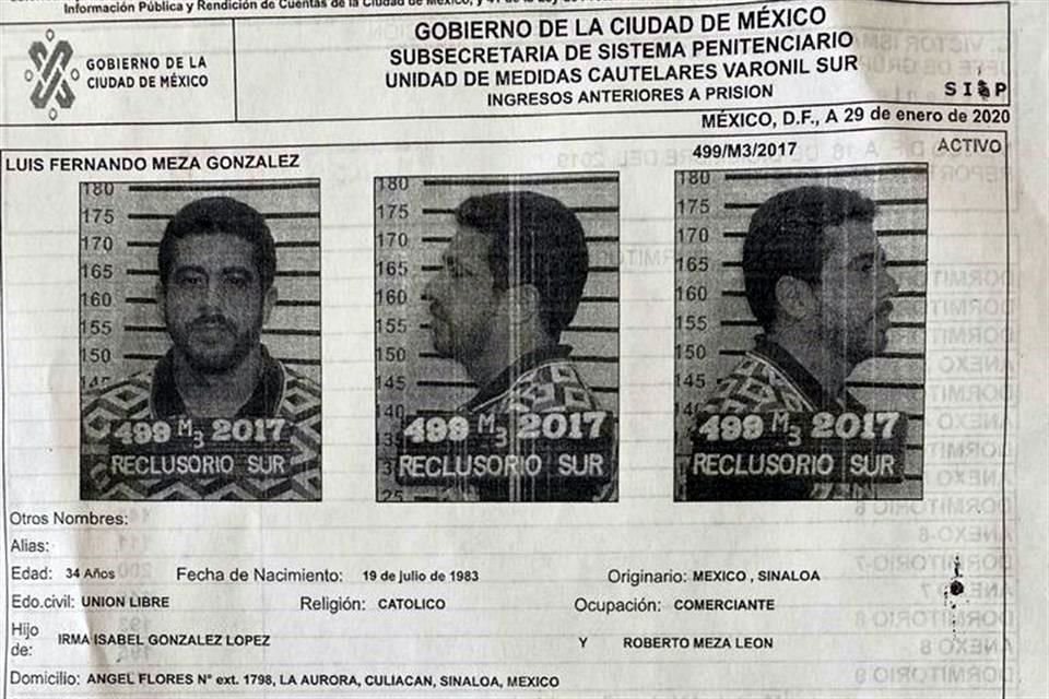 Luis Fernando Meza González, recluido por delitos contra la salud.