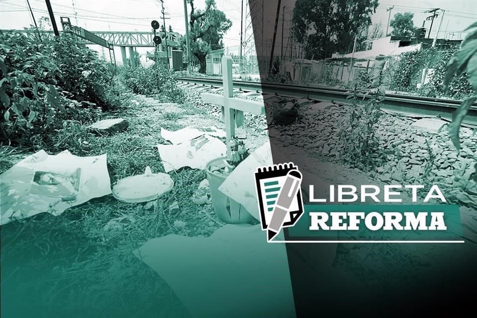 Una cruz dentro de una cubeta con balasto, colocada por migrantes, recordaba el lugar donde fue hallado el cadáver del guatemalteco Julio Fernando Cardona Agustín, de 19 años de edad.