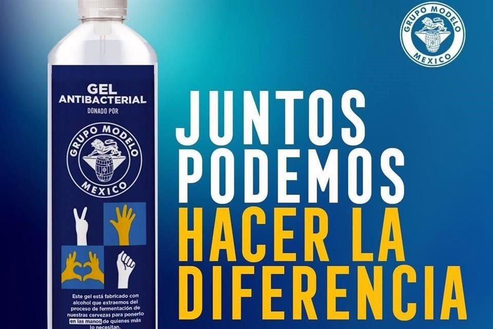 Las botellas de gel antibacterial se elaboran con el alcohol que Grupo Modelo retira de su cerveza Corona Cero.