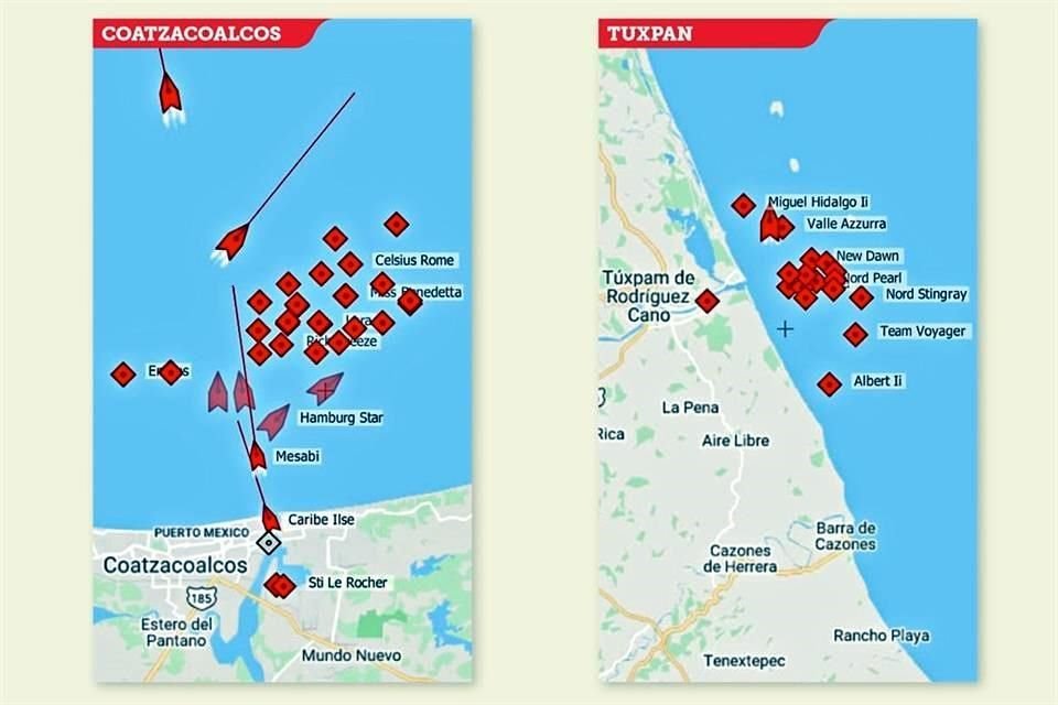 A LA DERIVA. Buquetanques con combustible importado se encuentran varados en las costas de Veracruz a la espera de descarga en los puertos de Tuxpan y Coatzacoalcos.