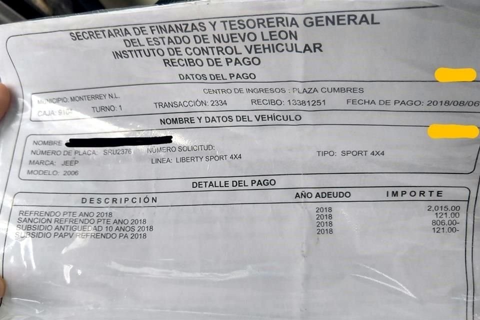 La multa tiene fecha del 2018, pero fue notificada al sistema hasta finales del 2019.