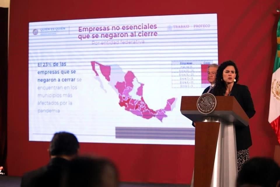 La Secretaria Alcalde en la conferencia de prensa de este lunes en Palacio Nacional.