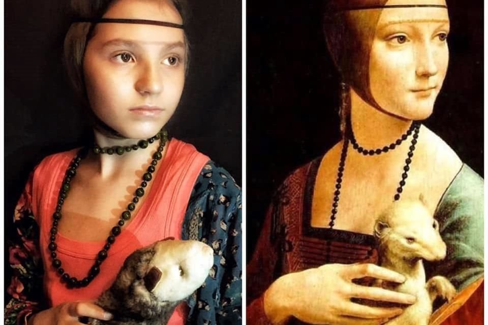 Recreación (izq.) de 'La dama del armiño', de Da Vinci.