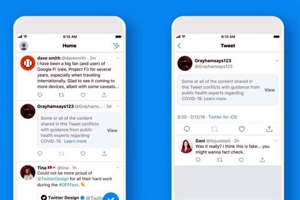 Twitter mostrará advertencias sobre tweets que tengan declaraciones refutadas sobre el coronavirus.