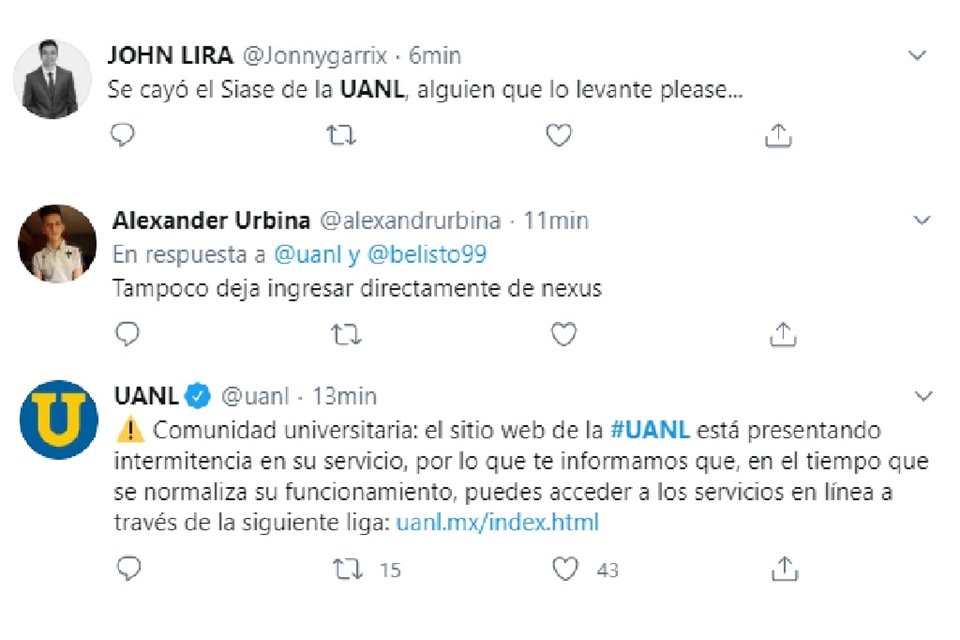 Alumnos reprotaron fallas en el sistema de la UANL.