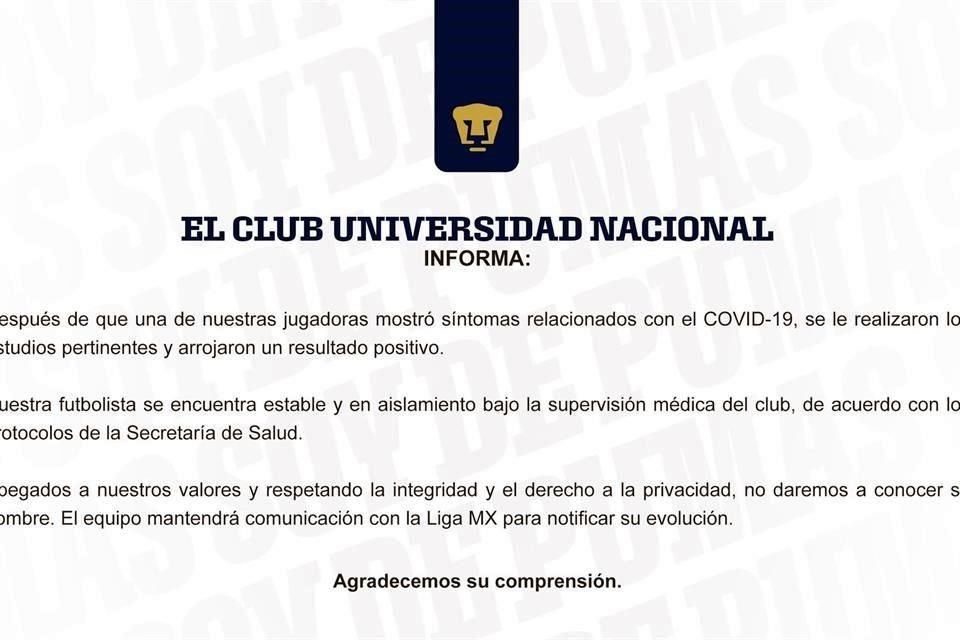 Este es el comunicado que publico el Club Universidad.