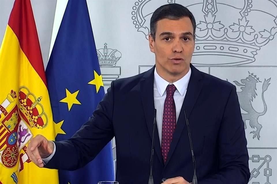 El Presidente español Pedro Sánchez ofreció una conferencia en el Palacio de Moncloa, en Madrid, para hablar sobre el fin del estado de alarma por pandemia.