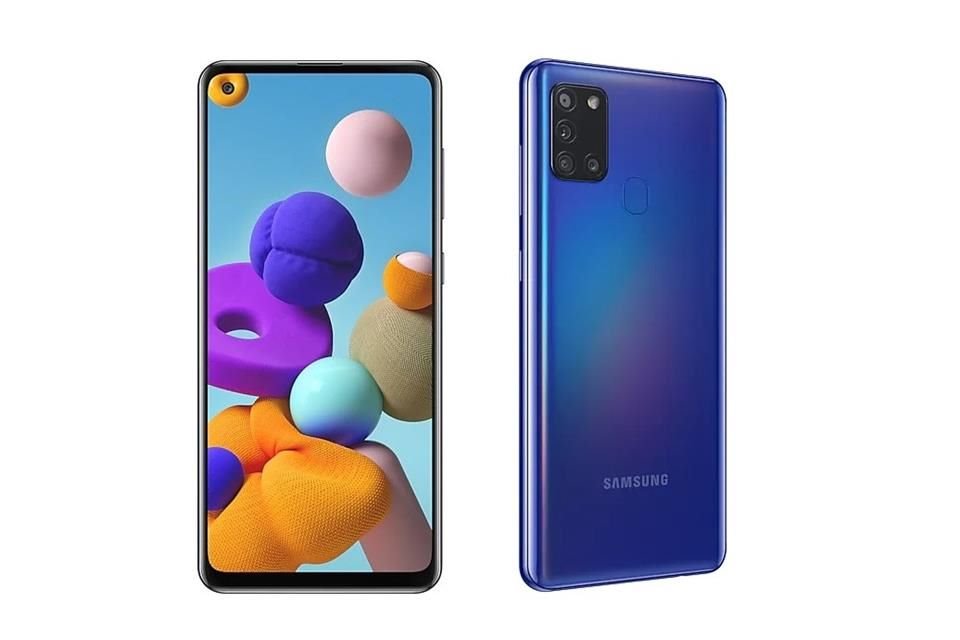 El Galaxy A21S tiene una pantalla de 6.5 pulgadas y resolución HD+, con la cámara frontal, de 12 MP, en una perforación Infinity-O.