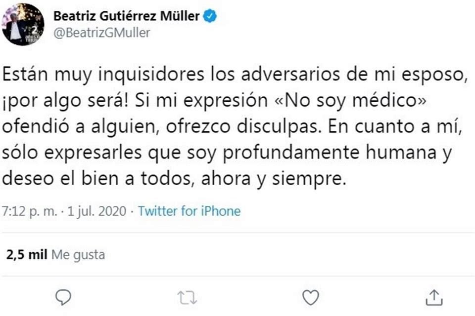 Mensaje de Beatriz Gutiérrez Müller.