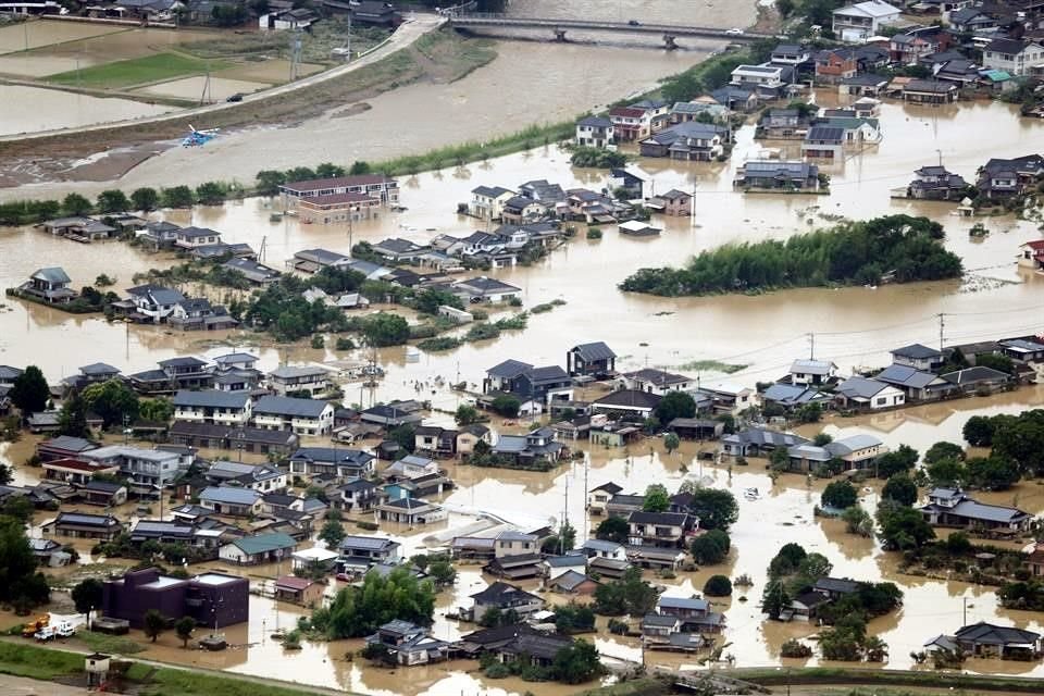 Vista aérea de las inundaciones en Hitoyoshi, prefectura de Kumamoto, este 4 de julio.