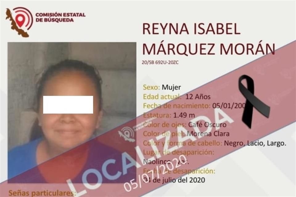 La niña Reyna, la cual se presume fue asesinada, desapareció el sábado 4 de julio.