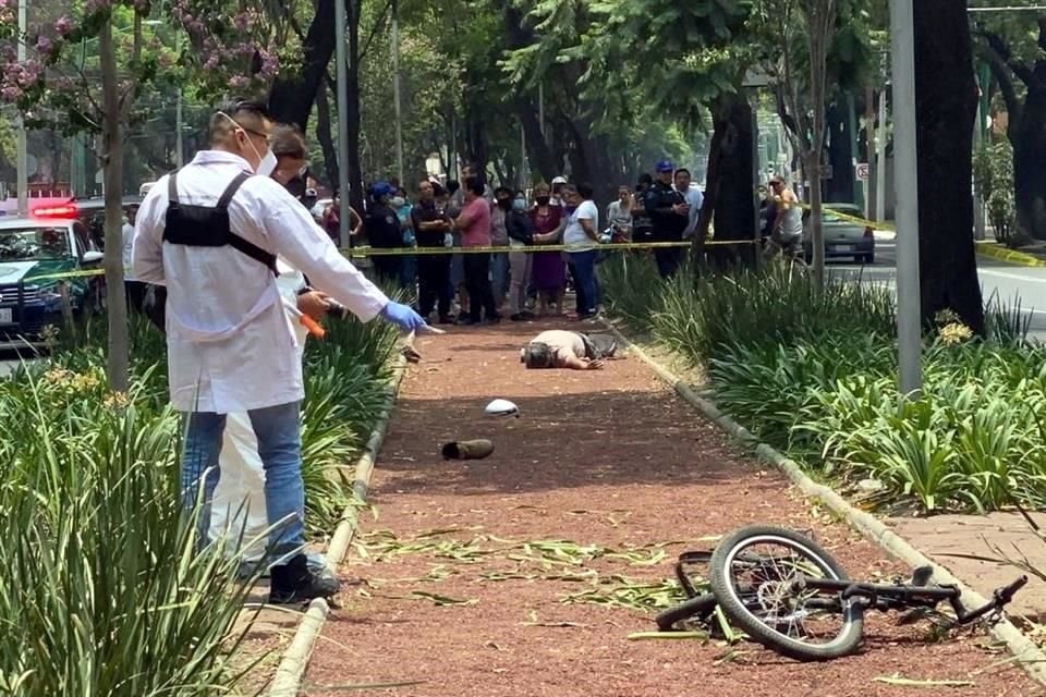 El cuerpo del ciclista quedó tendido sobre el camellón.