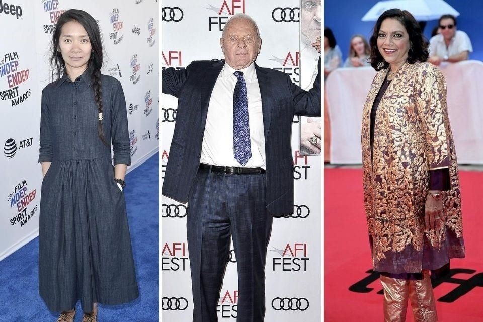 (IZQ. a DER.) Chloe Zhao, Anthony Hopkins y Mira Nair recibirá el premio TIFF Tribute Award y presentarán sus trabajos más recientes en el Festival de Cine de Toronto.