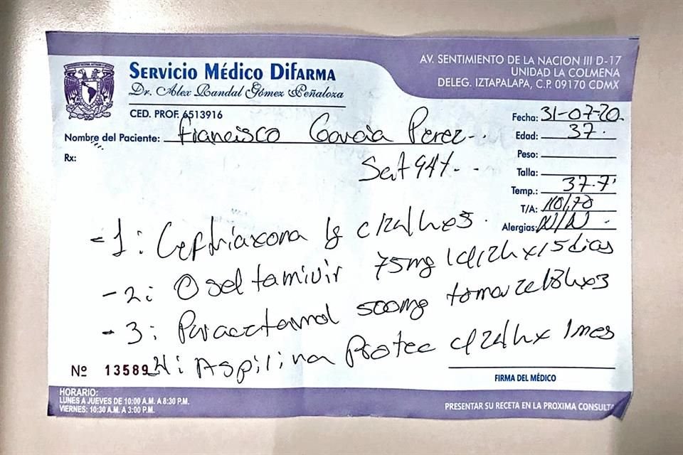 Por $60 y que el paciente solicite prescribir que padece coronavirus, un médico otorga recetas médicas con diagnostico de probable Covid.