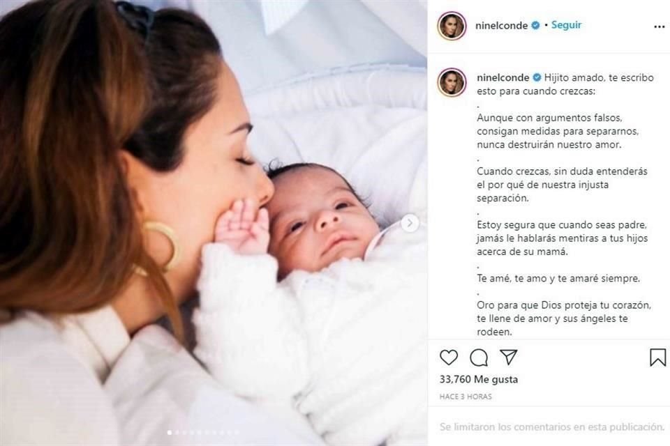 Conde compartió el mensaje dirigido a su hijo en su cuenta de Instagram.