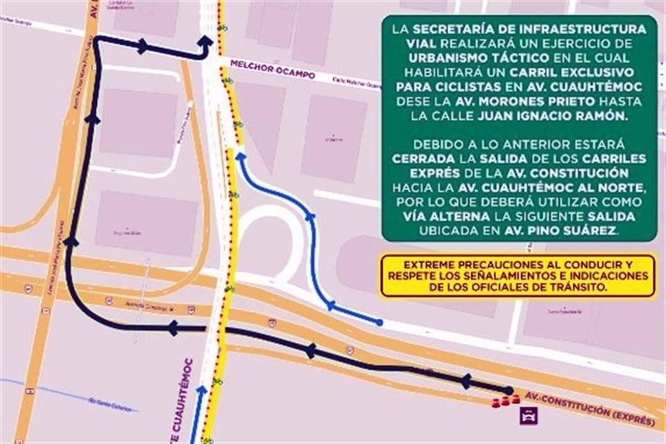 El Municipio cerrará la salida del carril exprés de Constitución hacia la Avenida Cuauhtémoc.