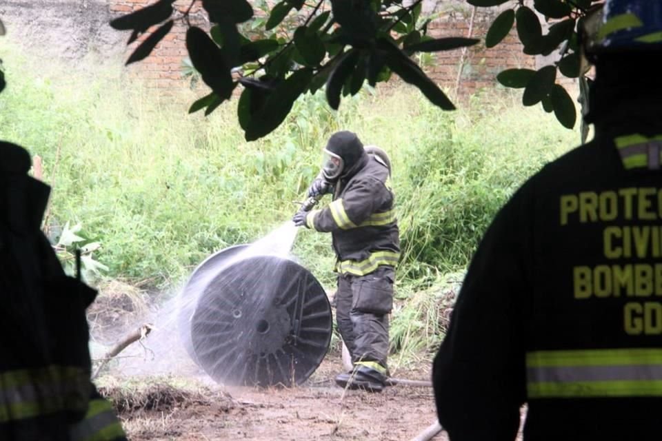 Bomberos le dan los últimos chorros de agua a un carrete con abejas en 12 de diciembre