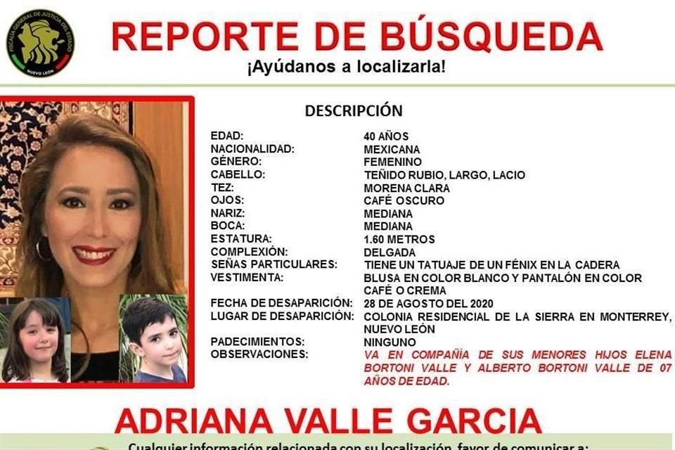 En el reporte piden la colaboración de la ciudadanía para localizar a Adriana Valle García, de 40 años.