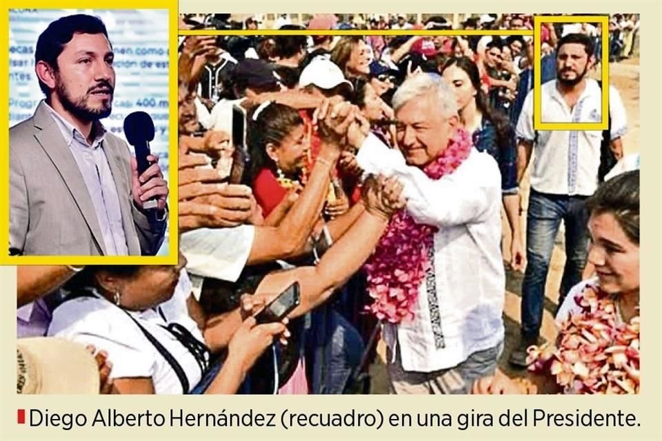Diego Alberto Hernández (recuadro) en una gira del Presidente.
